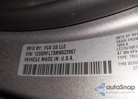 2021 Ram 1500 Rebel 4X4 5'7 Box из США, поврежденный, VIN 1C6SRFLT8MN523967